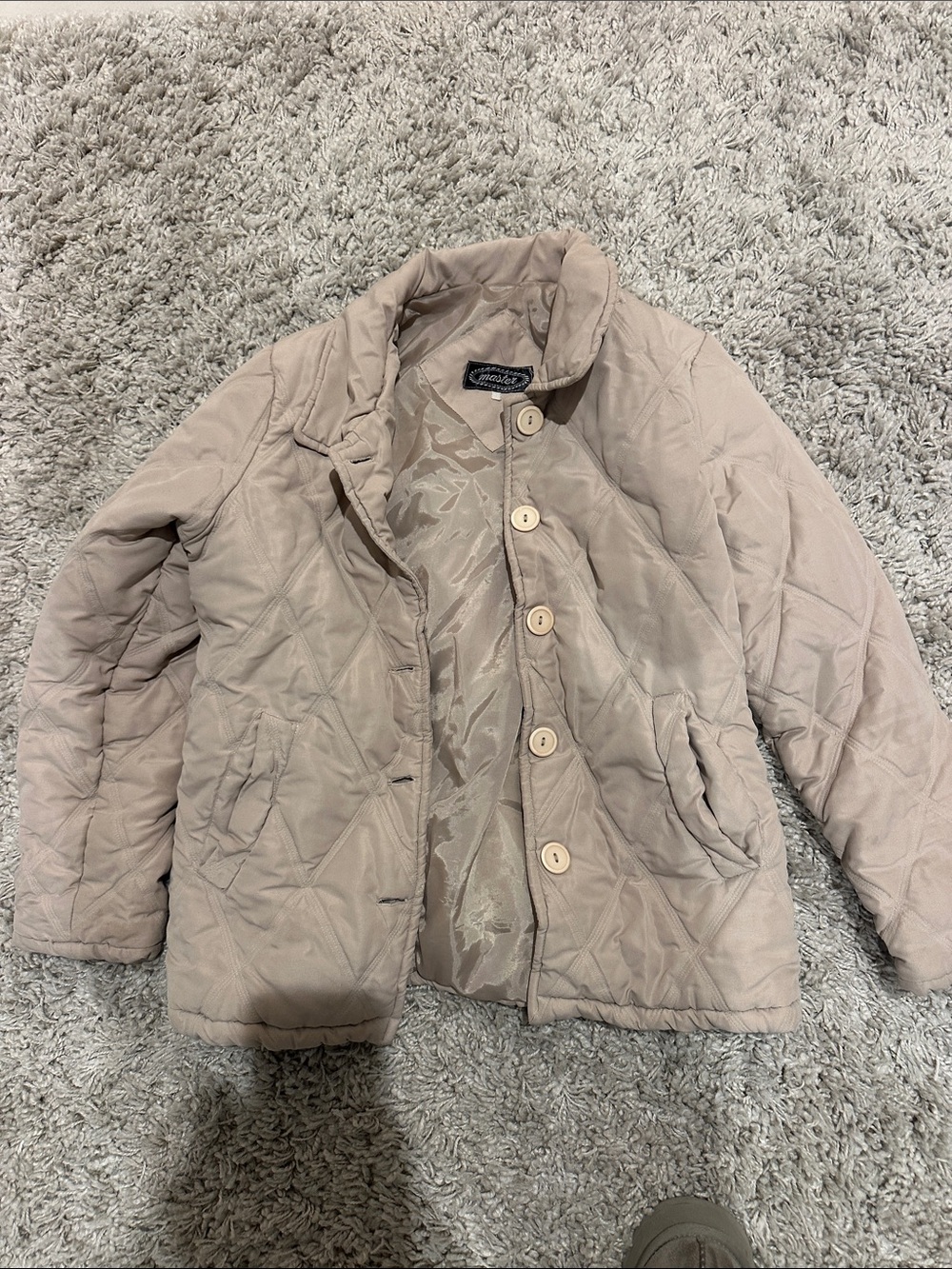 Master Coat Quilted Button-Front Jacket in Light Beige
